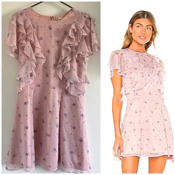 Tularosa Dresses & Skirts - Tularosa Selma Floral Mini Dress Pastel Pink Size M Raffle Short Sleeve Wedding